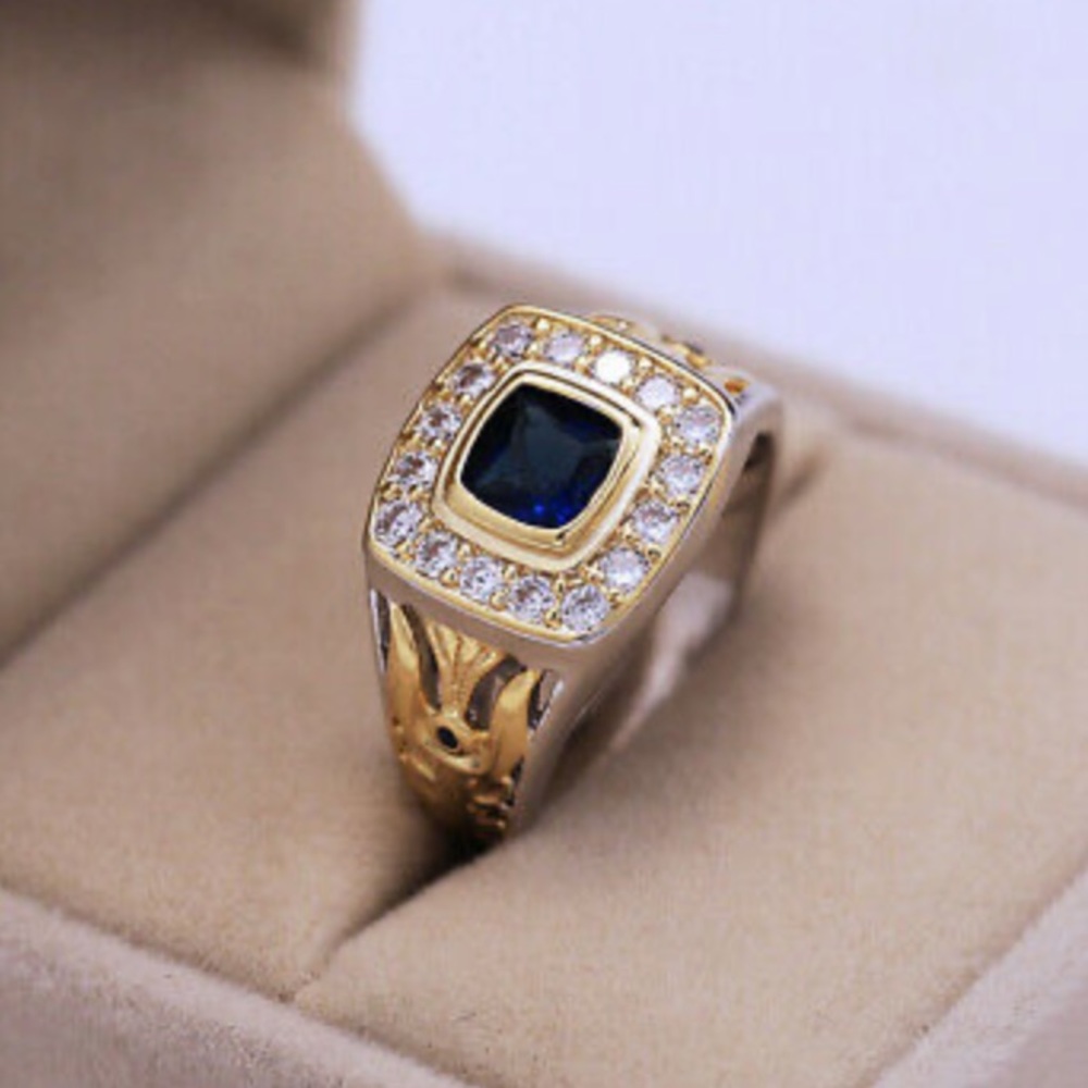 NEW Two Tone Ring for Men/women 925 Silver Blue - Picture 3 of 9
